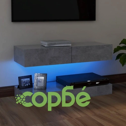 ТВ шкаф с LED осветление, бетонно сив, 90x35 см ➤ топ цена ➤ sorbe.bg
