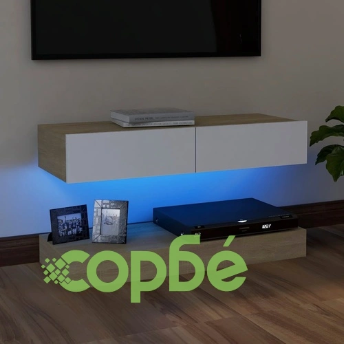 ТВ шкаф с LED осветление, бяло и дъб сонома, 90x35 см на топ цена от sorbe.bg ТВ шкаф с LED осветление, бяло и дъб сонома, 90x35 см ➤ топ цена ➤ sorbe.bg
