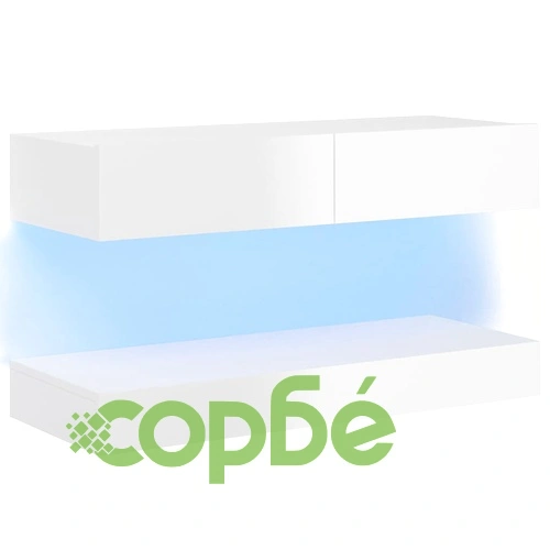 ТВ шкаф с LED осветление, бял гланц, 90x35 см ➤ топ цена ➤ sorbe.bg