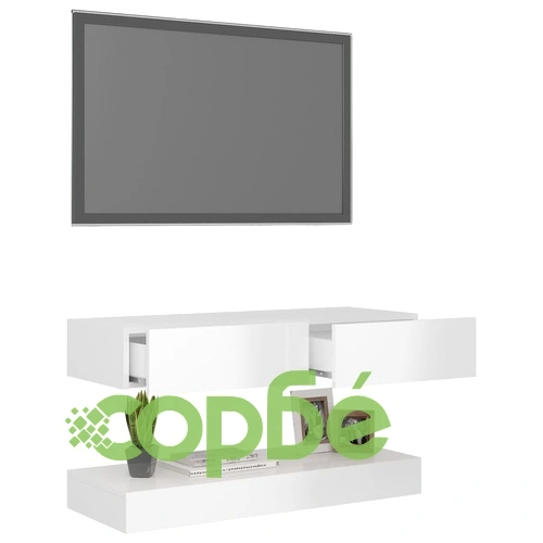 ТВ шкаф с LED осветление, бял гланц, 90x35 см ➤ топ цена ➤ sorbe.bg