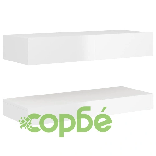 ТВ шкаф с LED осветление, бял гланц, 90x35 см ➤ топ цена ➤ sorbe.bg