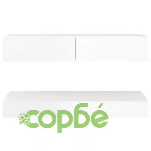 ТВ шкаф с LED осветление, бял гланц, 90x35 см ➤ топ цена ➤ sorbe.bg