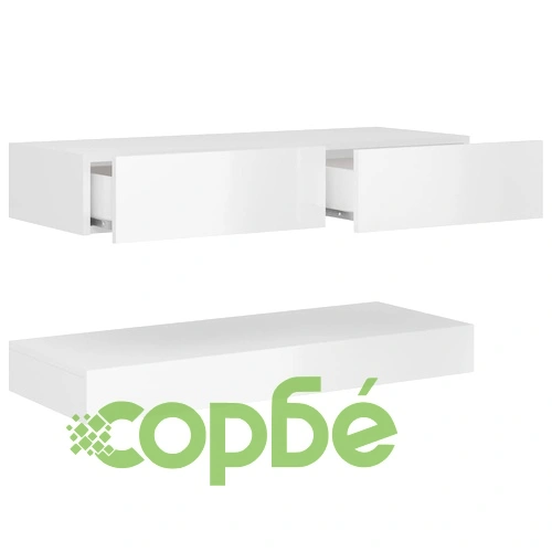 ТВ шкаф с LED осветление, бял гланц, 90x35 см ➤ топ цена ➤ sorbe.bg