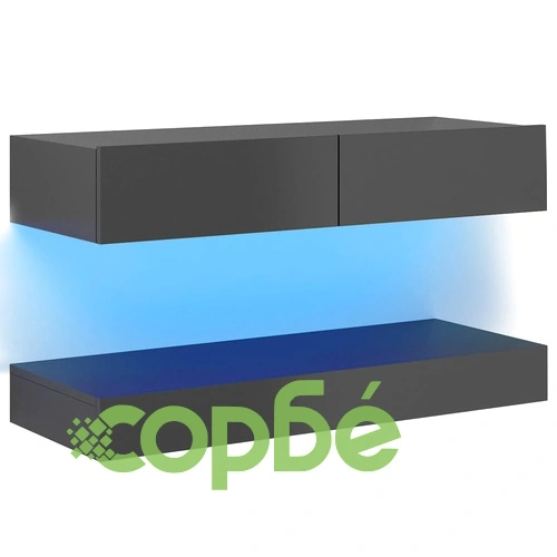 ТВ шкаф с LED осветление, сив гланц, 90x35 см ➤ топ цена ➤ sorbe.bg