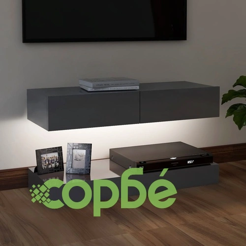 ТВ шкаф с LED осветление, сив гланц, 90x35 см ➤ топ цена ➤ sorbe.bg