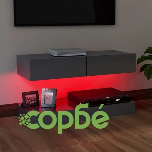 ТВ шкаф с LED осветление, сив гланц, 90x35 см ➤ топ цена ➤ sorbe.bg