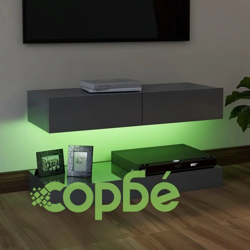 ТВ шкаф с LED осветление, сив гланц, 90x35 см ➤ топ цена ➤ sorbe.bg