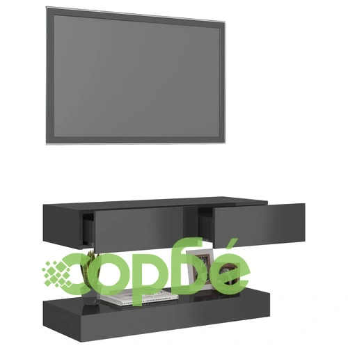 ТВ шкаф с LED осветление, сив гланц, 90x35 см ➤ топ цена ➤ sorbe.bg