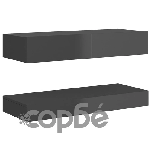 ТВ шкаф с LED осветление, сив гланц, 90x35 см ➤ топ цена ➤ sorbe.bg