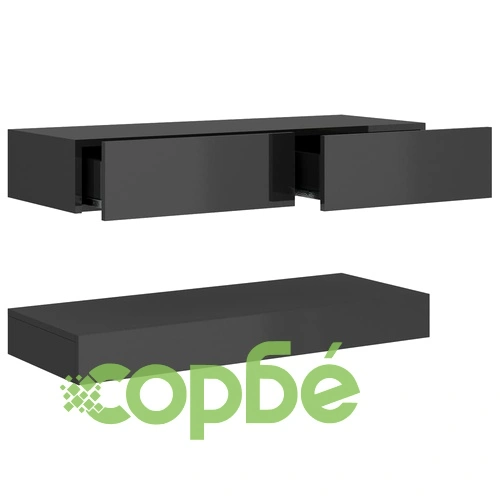 ТВ шкаф с LED осветление, сив гланц, 90x35 см ➤ топ цена ➤ sorbe.bg