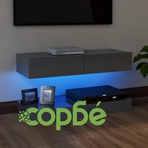ТВ шкаф с LED осветление, сив гланц, 90x35 см ➤ топ цена ➤ sorbe.bg