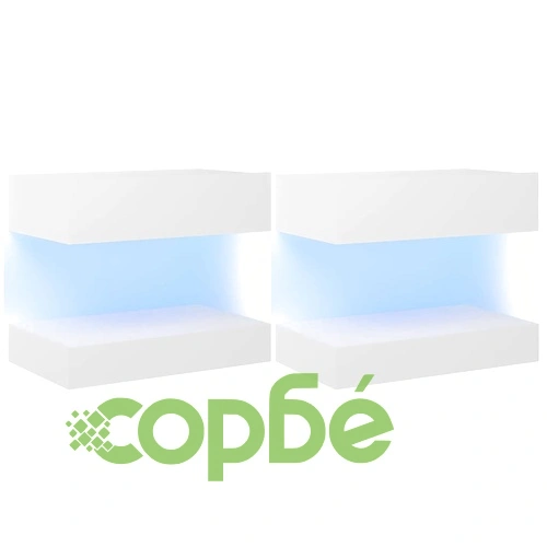 ТВ шкафове с LED осветление, 2 бр, бели, 60x35 см ➤ топ цена ➤ sorbe.bg