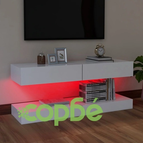 ТВ шкафове с LED осветление, 2 бр, бели, 60x35 см ➤ топ цена ➤ sorbe.bg