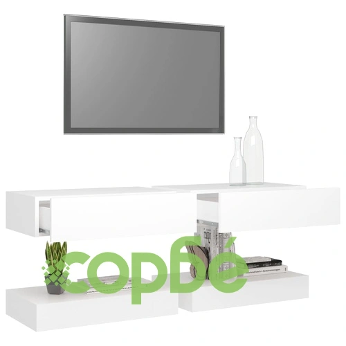 ТВ шкафове с LED осветление, 2 бр, бели, 60x35 см ➤ топ цена ➤ sorbe.bg