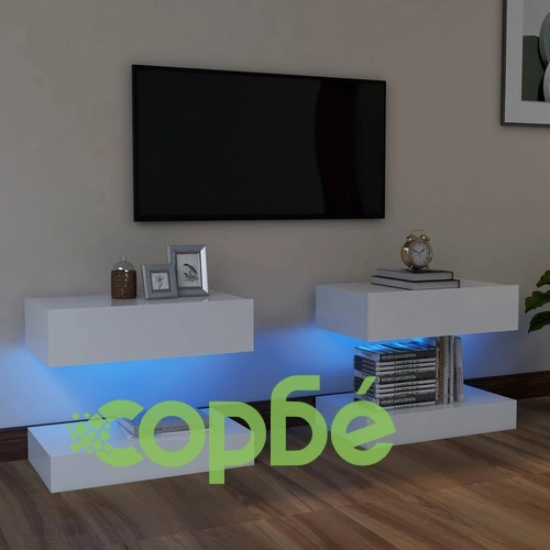 ТВ шкафове с LED осветление, 2 бр, бели, 60x35 см ➤ топ цена ➤ sorbe.bg