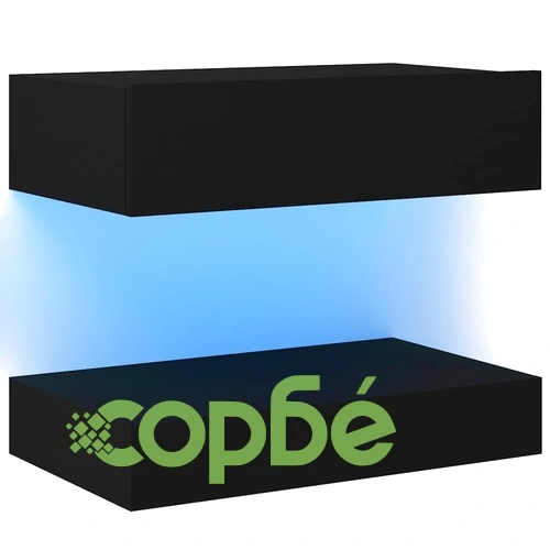 ТВ шкаф с LED осветление, черен, 60x35 см ➤ топ цена ➤ sorbe.bg