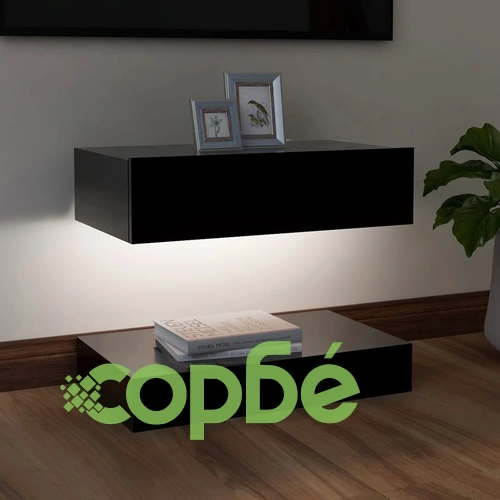 ТВ шкаф с LED осветление, черен, 60x35 см ➤ топ цена ➤ sorbe.bg