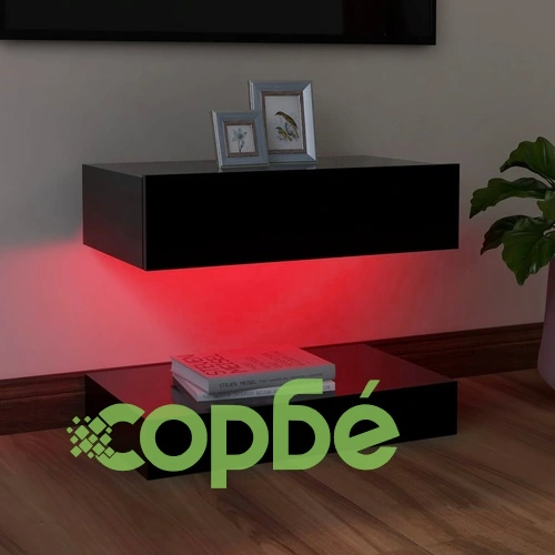 ТВ шкаф с LED осветление, черен, 60x35 см ➤ топ цена ➤ sorbe.bg