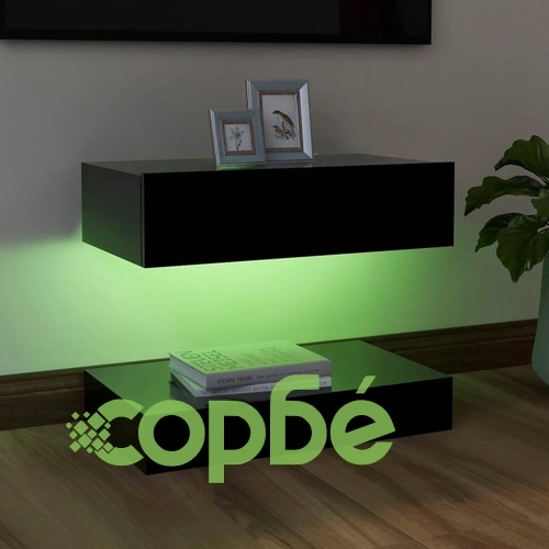 ТВ шкаф с LED осветление, черен, 60x35 см ➤ топ цена ➤ sorbe.bg