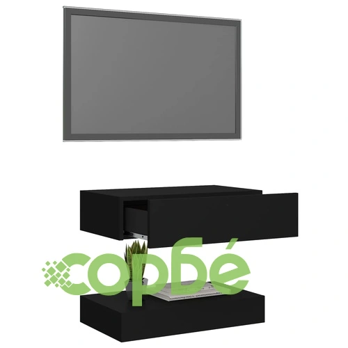 ТВ шкаф с LED осветление, черен, 60x35 см ➤ топ цена ➤ sorbe.bg