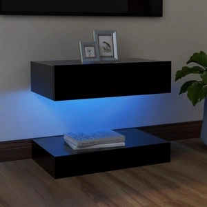 ТВ шкаф с LED осветление, черен, 60x35 см