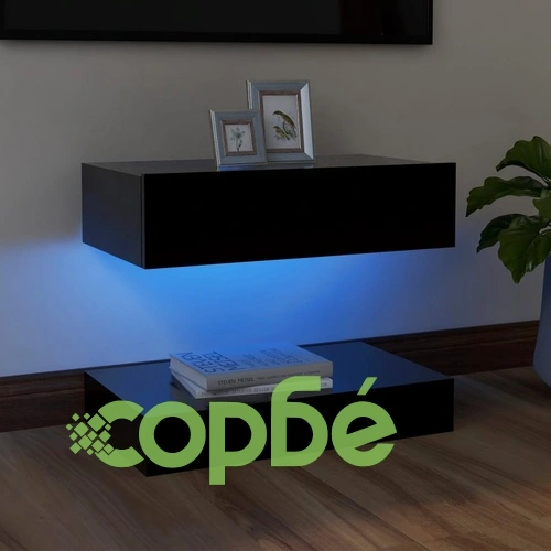 ТВ шкаф с LED осветление, черен, 60x35 см ➤ топ цена ➤ sorbe.bg