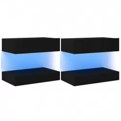 ТВ шкафове с LED осветление, 2 бр, черни, 60x35 см