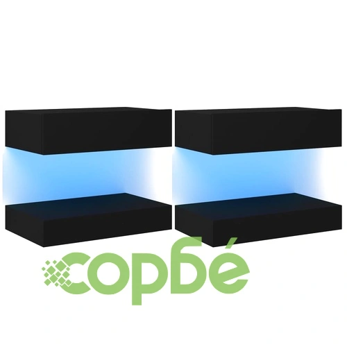 ТВ шкафове с LED осветление, 2 бр, черни, 60x35 см ➤ топ цена ➤ sorbe.bg