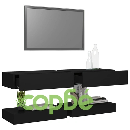 ТВ шкафове с LED осветление, 2 бр, черни, 60x35 см ➤ топ цена ➤ sorbe.bg