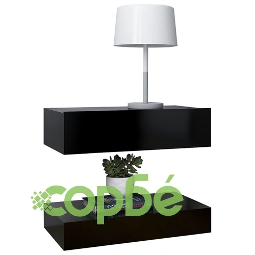 ТВ шкафове с LED осветление, 2 бр, черни, 60x35 см ➤ топ цена ➤ sorbe.bg
