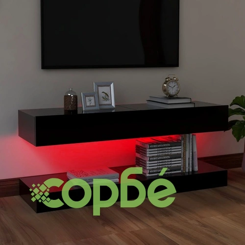 ТВ шкафове с LED осветление, 2 бр, черни, 60x35 см ➤ топ цена ➤ sorbe.bg