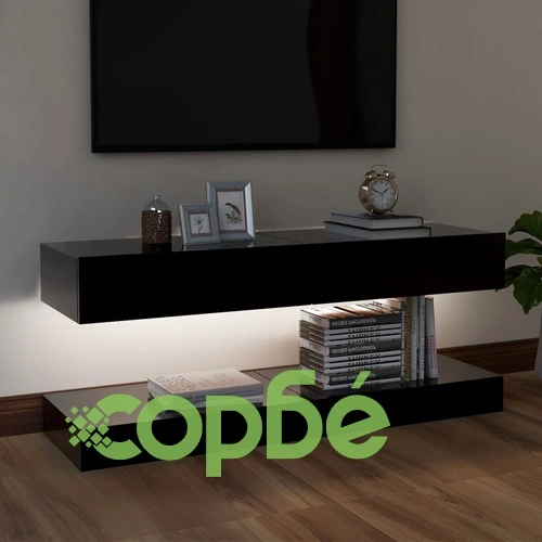 ТВ шкафове с LED осветление, 2 бр, черни, 60x35 см ➤ топ цена ➤ sorbe.bg