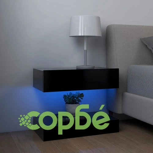ТВ шкафове с LED осветление, 2 бр, черни, 60x35 см ➤ топ цена ➤ sorbe.bg