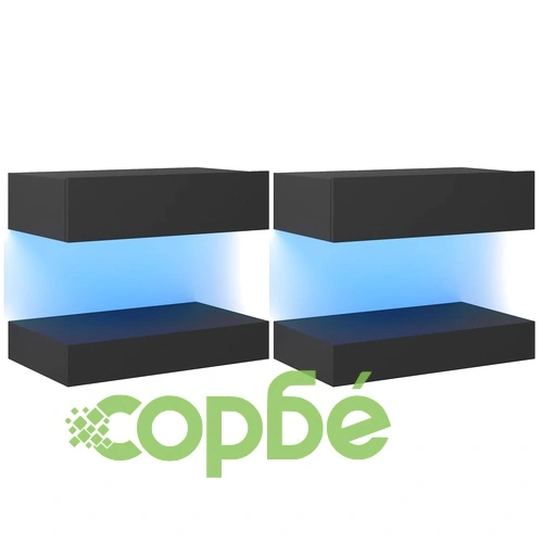 ТВ шкафове с LED осветление, 2 бр, сиви, 60x35 см ➤ топ цена ➤ sorbe.bg