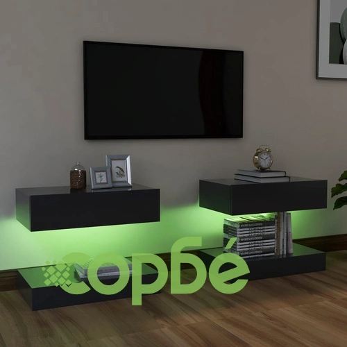 ТВ шкафове с LED осветление, 2 бр, сиви, 60x35 см ➤ топ цена ➤ sorbe.bg