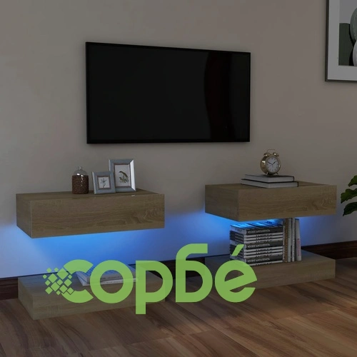 ТВ шкафове с LED осветление, 2 бр, дъб сонома, 60x35 см на топ цена от sorbe.bg ТВ шкафове с LED осветление, 2 бр, дъб сонома, 60x35 см ➤ топ цена ➤ sorbe.bg