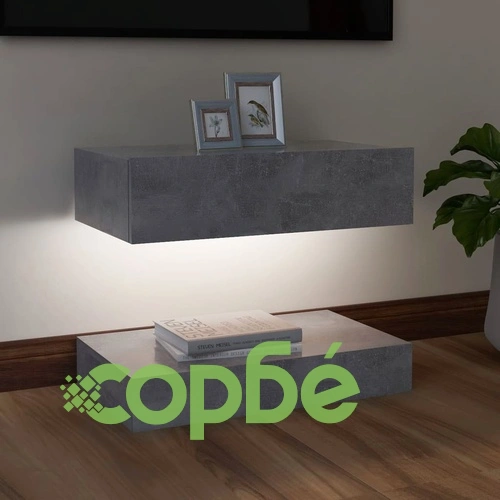 ТВ шкаф с LED осветление, бетонно сив, 60x35 см ➤ топ цена ➤ sorbe.bg