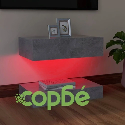 ТВ шкаф с LED осветление, бетонно сив, 60x35 см ➤ топ цена ➤ sorbe.bg