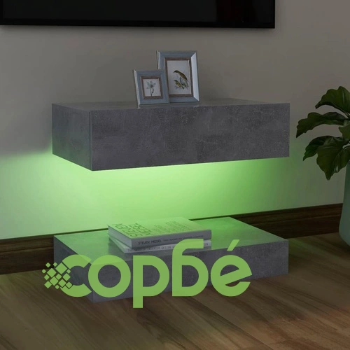 ТВ шкаф с LED осветление, бетонно сив, 60x35 см ➤ топ цена ➤ sorbe.bg