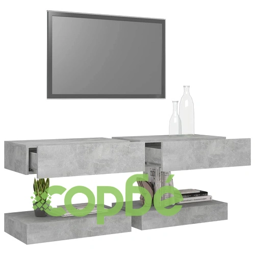 ТВ шкафове с LED осветление, 2 бр, бетонно сив, 60x35 см ➤ топ цена ➤ sorbe.bg