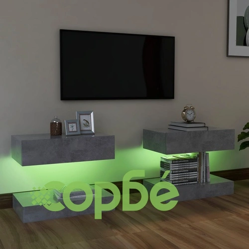 ТВ шкафове с LED осветление, 2 бр, бетонно сив, 60x35 см ➤ топ цена ➤ sorbe.bg