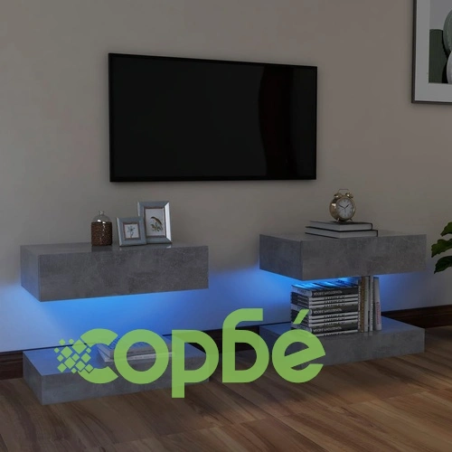 ТВ шкафове с LED осветление, 2 бр, бетонно сив, 60x35 см ➤ топ цена ➤ sorbe.bg