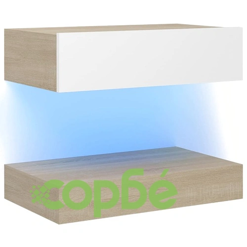 ТВ шкаф с LED осветление, бяло и дъб сонома, 60x35 см на топ цена от sorbe.bg ТВ шкаф с LED осветление, бяло и дъб сонома, 60x35 см ➤ топ цена ➤ sorbe.bg