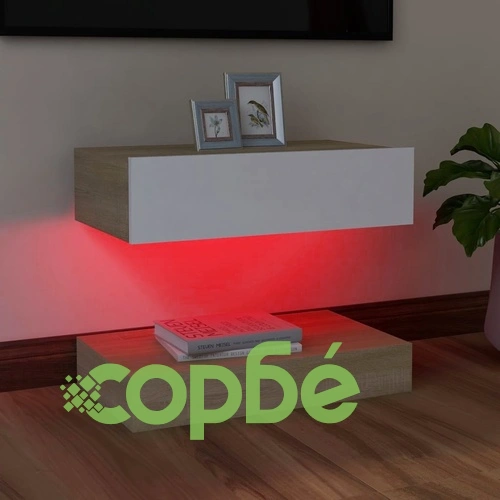ТВ шкаф с LED осветление, бяло и дъб сонома, 60x35 см на топ цена от sorbe.bg ТВ шкаф с LED осветление, бяло и дъб сонома, 60x35 см ➤ топ цена ➤ sorbe.bg