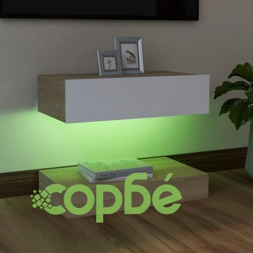 ТВ шкаф с LED осветление, бяло и дъб сонома, 60x35 см на топ цена от sorbe.bg ТВ шкаф с LED осветление, бяло и дъб сонома, 60x35 см ➤ топ цена ➤ sorbe.bg