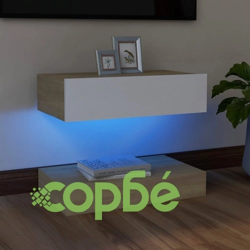 ТВ шкаф с LED осветление, бяло и дъб сонома, 60x35 см на топ цена от sorbe.bg ТВ шкаф с LED осветление, бяло и дъб сонома, 60x35 см ➤ топ цена ➤ sorbe.bg