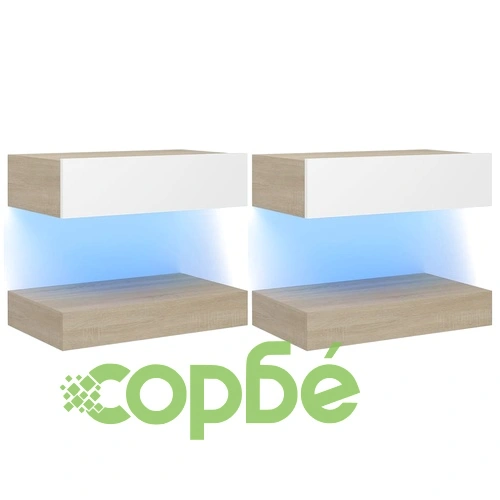 ТВ шкафове с LED осветление, 2 бр, бяло и дъб сонома, 60x35 см ➤ топ цена ➤ sorbe.bg