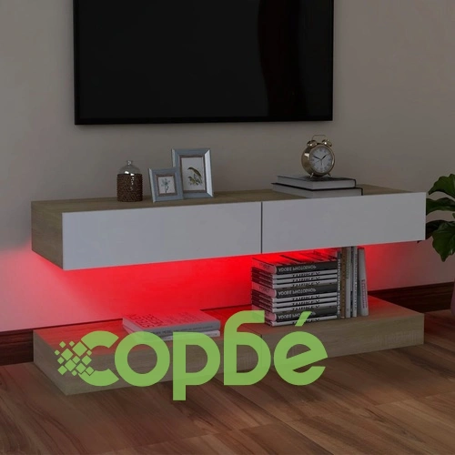 ТВ шкафове с LED осветление, 2 бр, бяло и дъб сонома, 60x35 см ➤ топ цена ➤ sorbe.bg