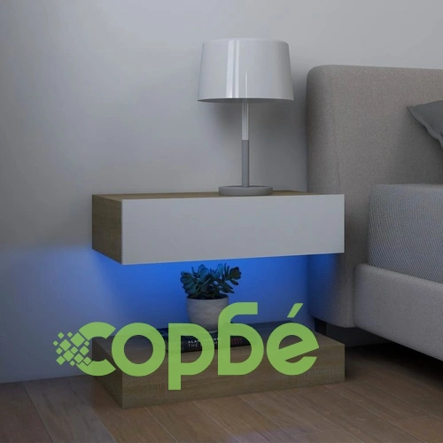 ТВ шкафове с LED осветление, 2 бр, бяло и дъб сонома, 60x35 см ➤ топ цена ➤ sorbe.bg