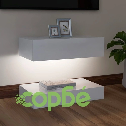 ТВ шкаф с LED осветление, бял гланц, 60x35 см ➤ топ цена ➤ sorbe.bg